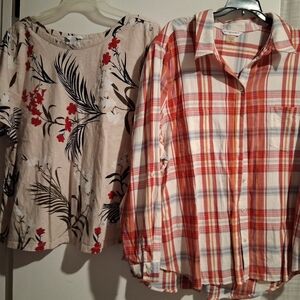 Bundle Of 2 Floral and Plaid Blouse Set